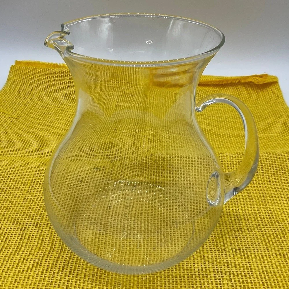 Vintage Glass Pitcher Unisex OS Clear Hand Blown Ice Lip Serving Carafe